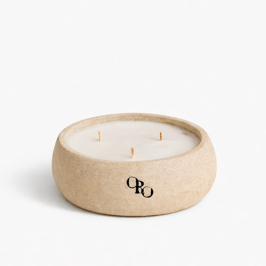 Small plate stone candle